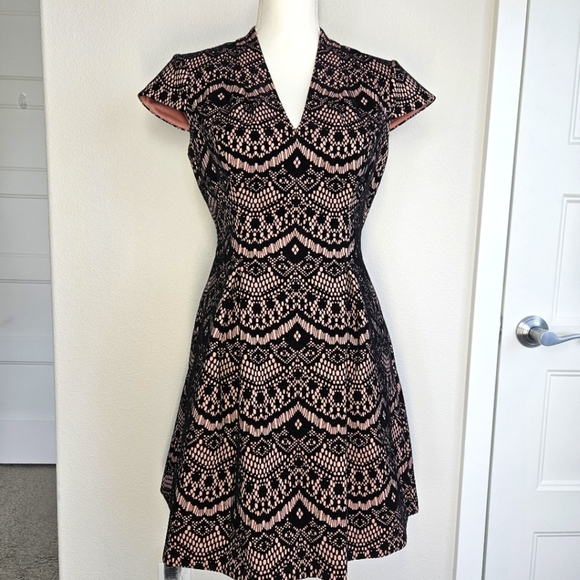Vince Camuto Elegant Black and Pink Lace Dress, Size 4P - Picture 1 of 6